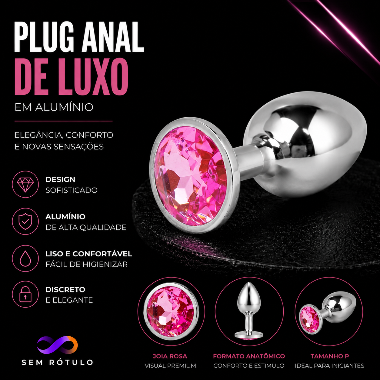 Plug Anal de Luxo em Alumínio - Tamanho P - Rosa