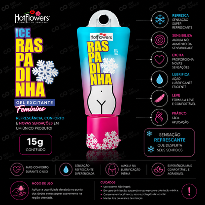 Lubrificante e Excitante Íntimo Ice Raspadinha - Hot Flowers