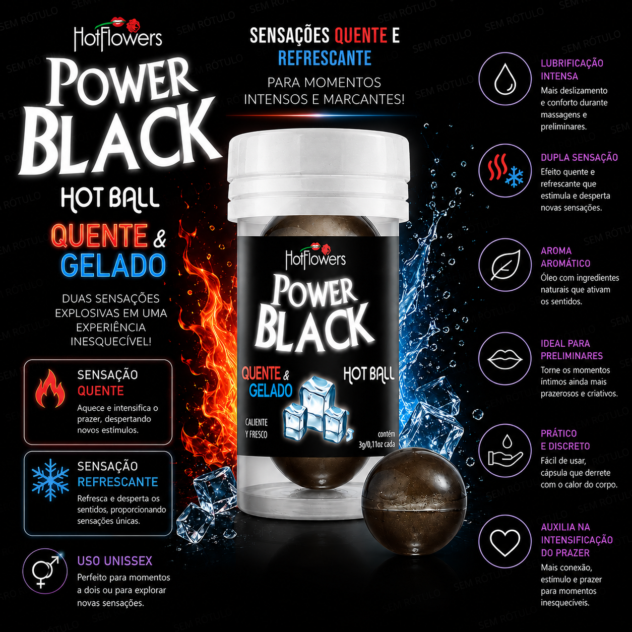 Hot Ball Excitante Esfria e Esquenta Power Black - 2Un - Hot Flowers