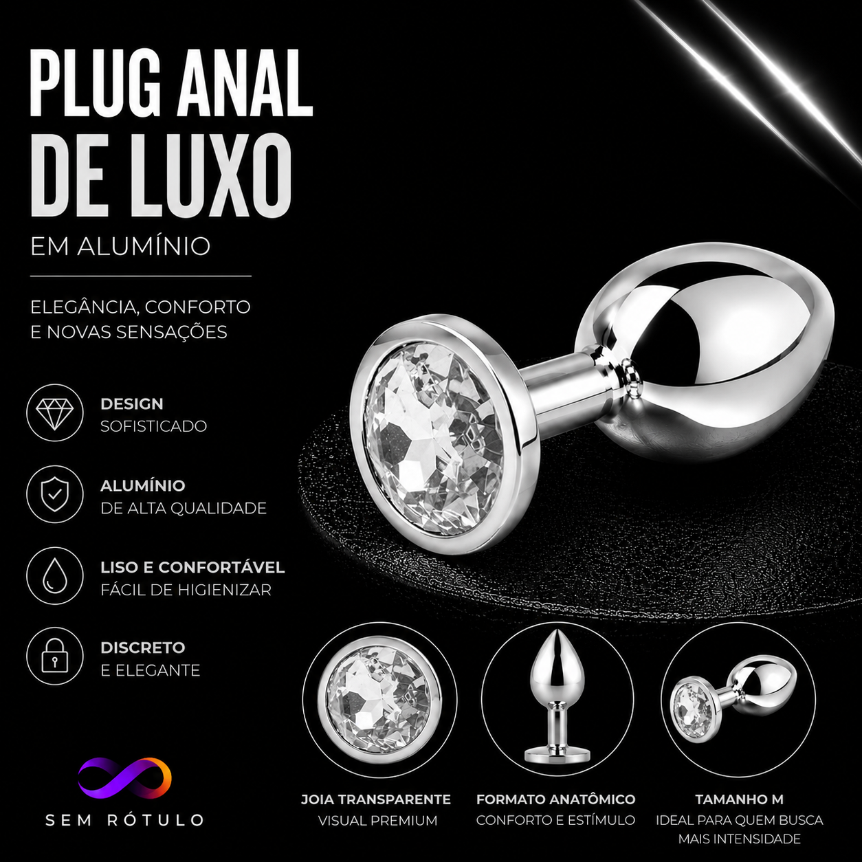 Plug Anal de Luxo em Alumínio - Tamanho M - Transparente