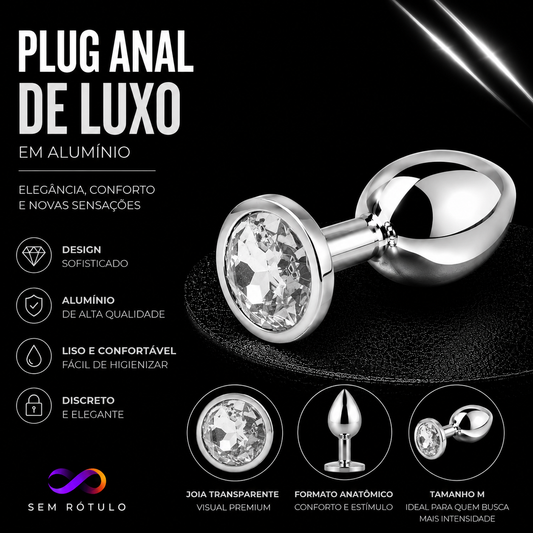 Plug Anal de Luxo em Alumínio - Tamanho M - Transparente