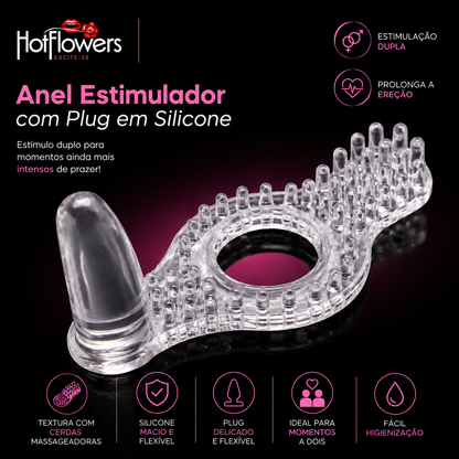 Anel Estimulador com Plug Transparente - Hot Flowers