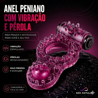 Anel Peniano com Vibração e Pérola Roxo