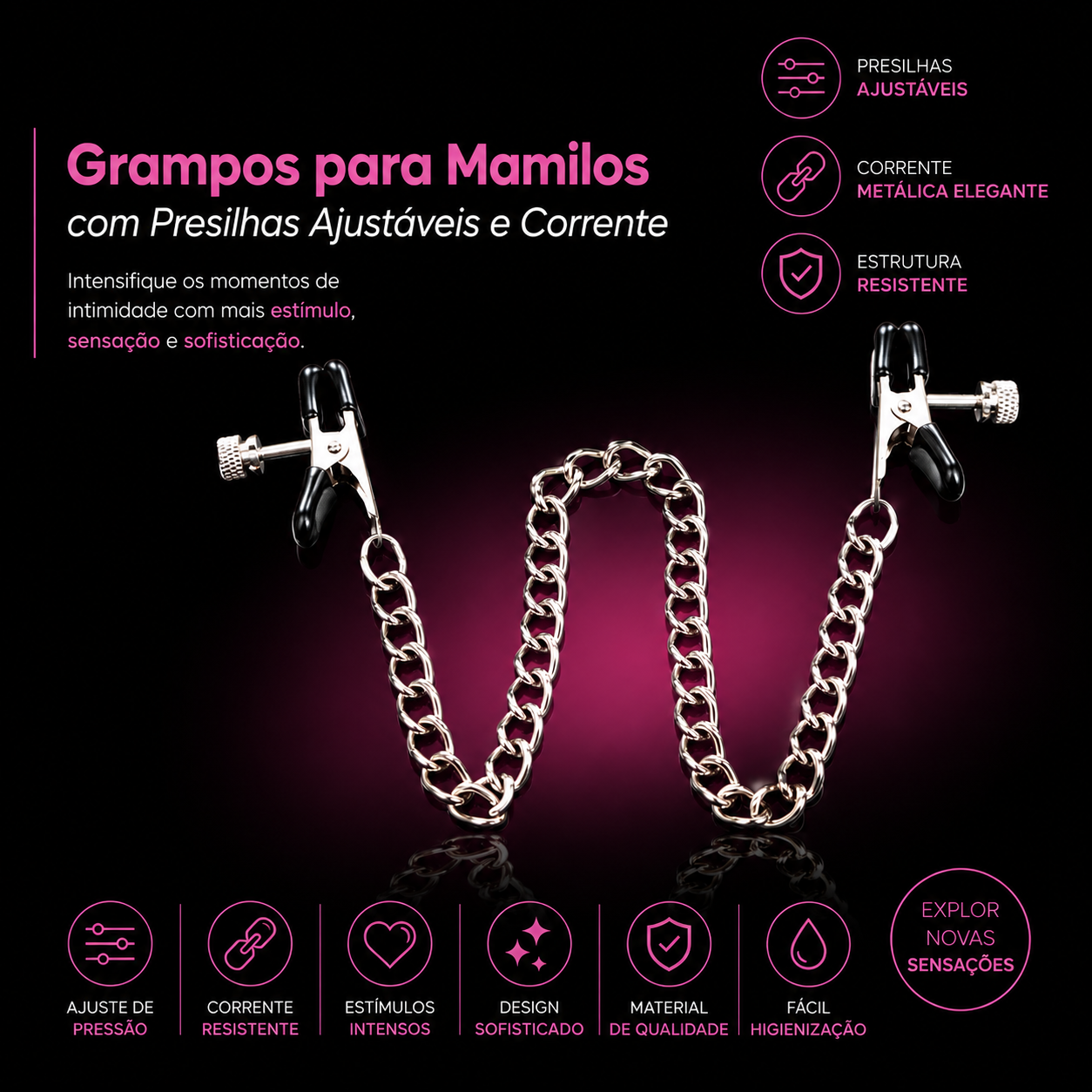 Grampos Para Seios em Metal com Presilhas Ajustáveis - Vip Mix