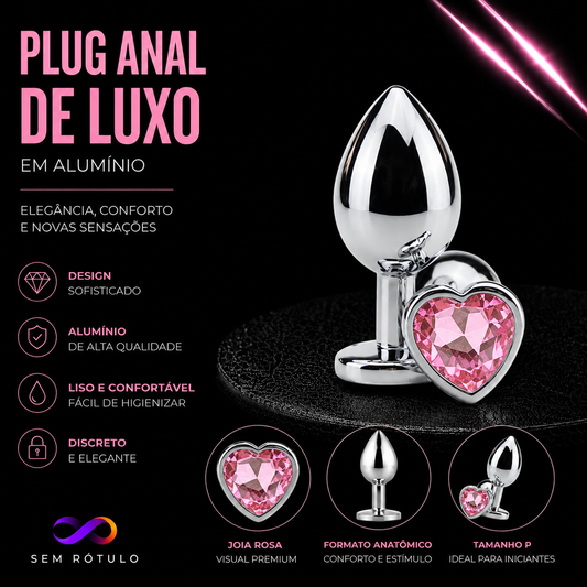 Plug Anal de Luxo em Alumínio Coração - Tamanho P - Rosa