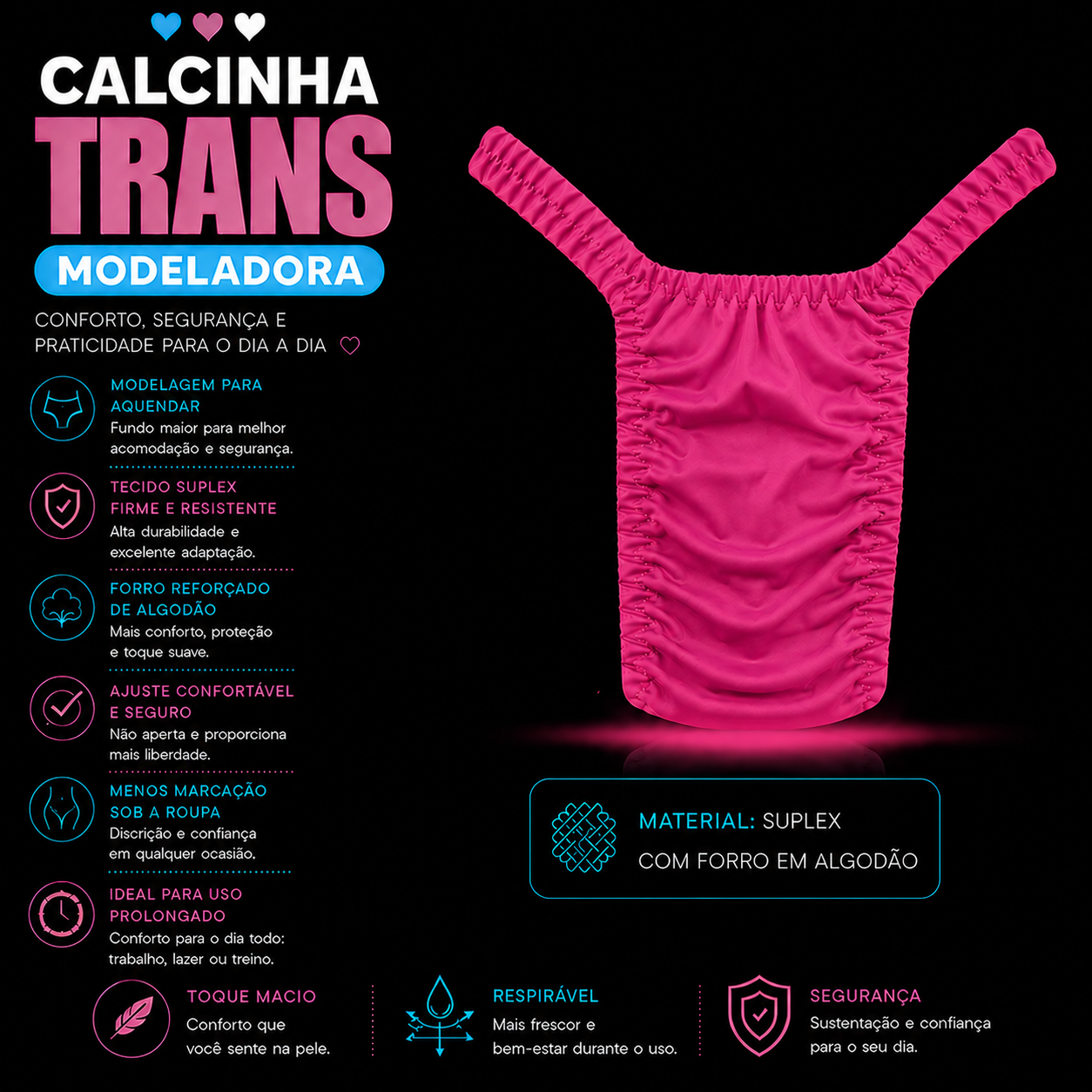 Calcinha Trans Tanga para Aquendar  – TAM G - Rosa