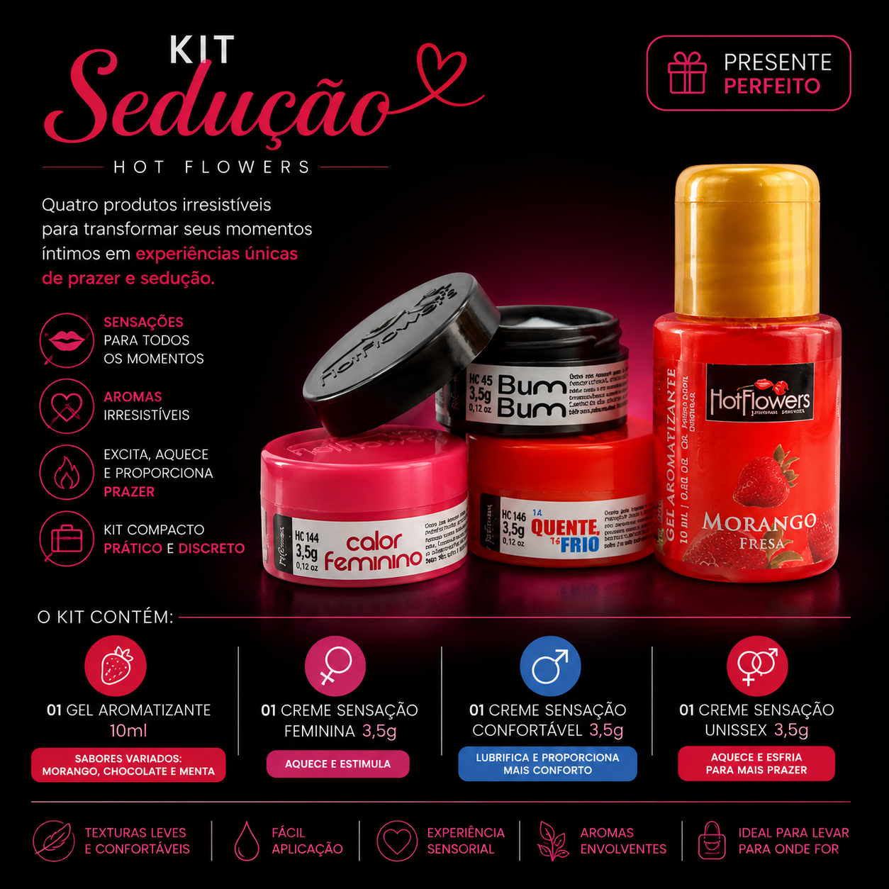 Kit Sedução Morango - Hot Flowers