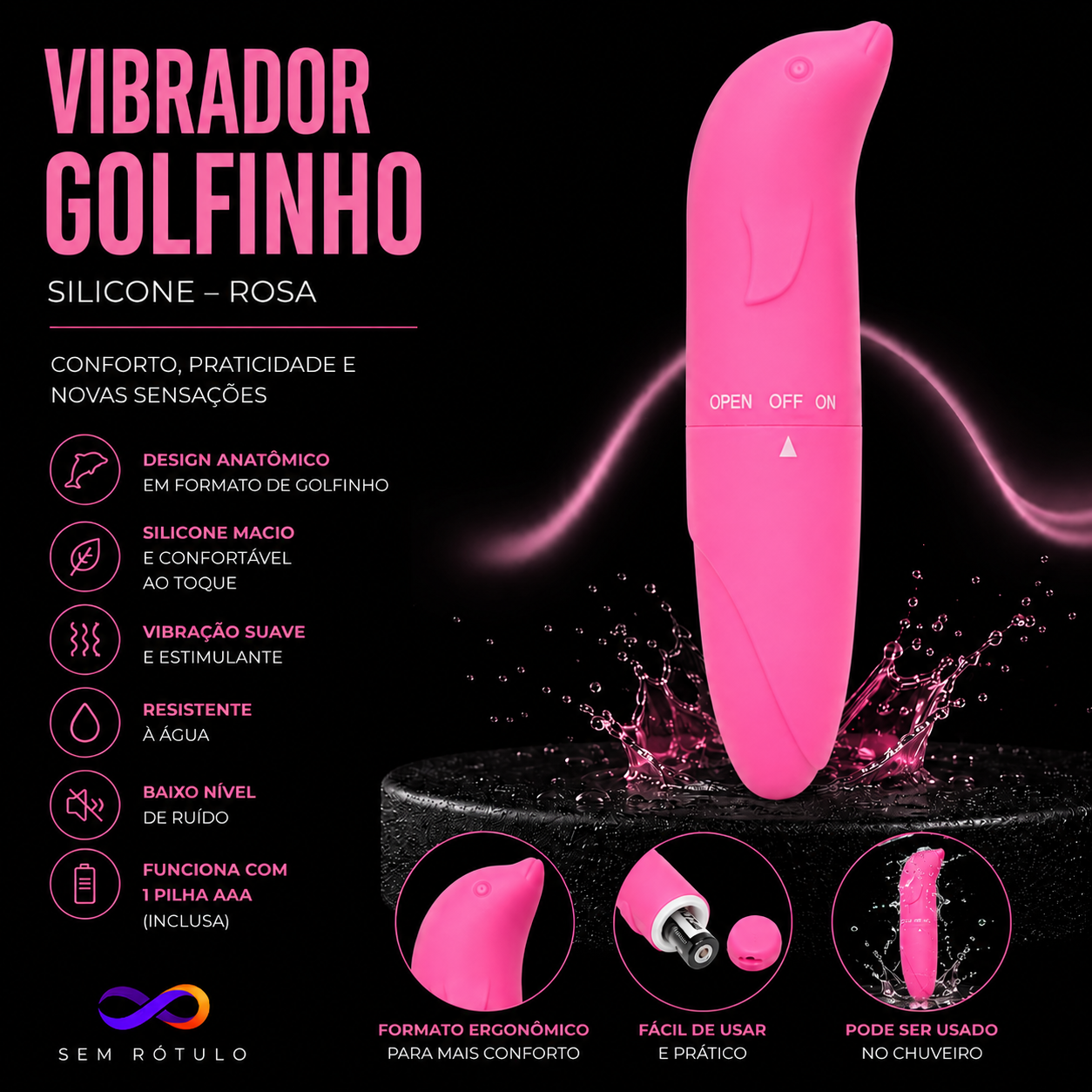 Vibrador Golfinho Silicone Premium À Prova Dágua - Rosa