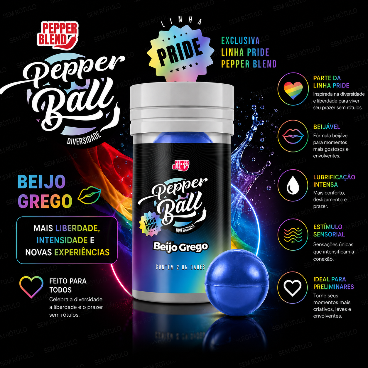Hot Ball Excitante Beijo Grego Linha Pride - 2Un - Pepper Blend