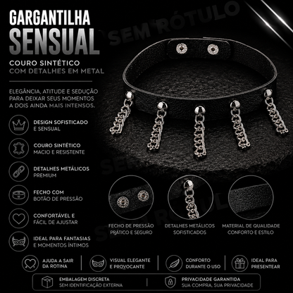 Gargantilha Sensual em Couro Sintético e Metal