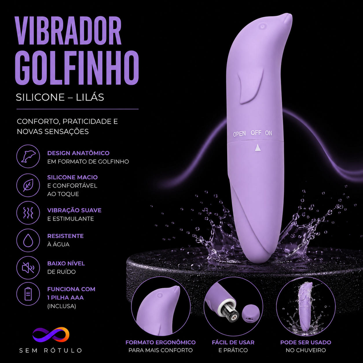 Vibrador Golfinho Silicone Premium À Prova Dágua - Lilás