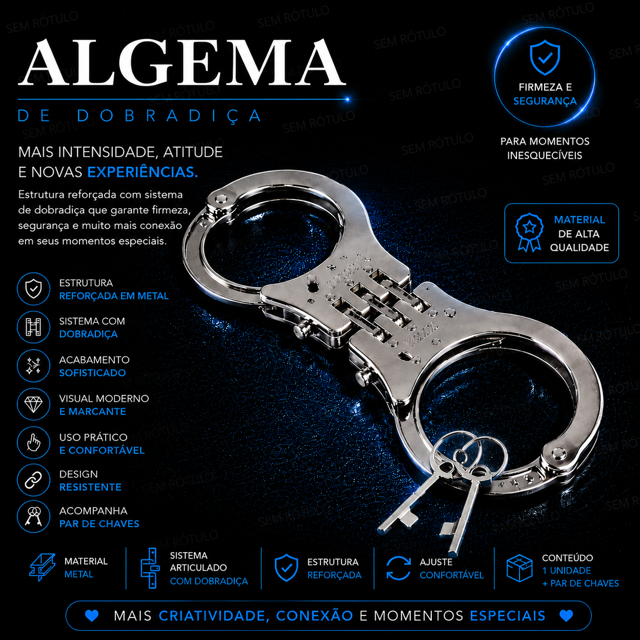 Algema em Metal Hard Com Chave e Dobradiça - Cromada