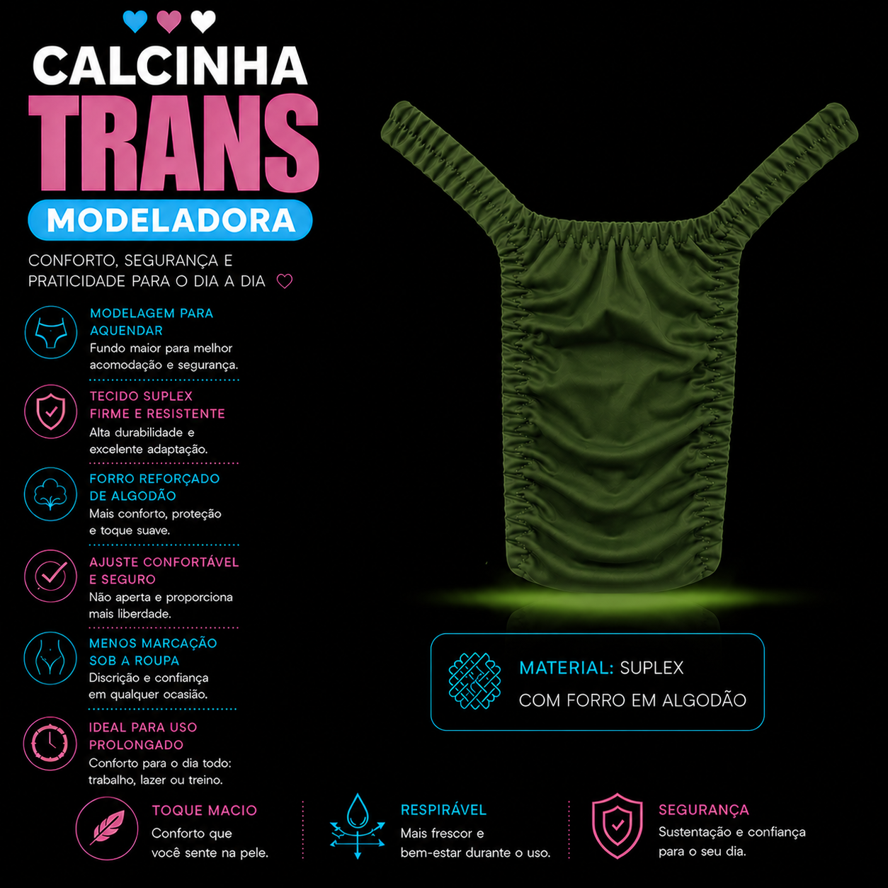 Calcinha Trans Tanga para Aquendar – TAM G - Verde Escuro