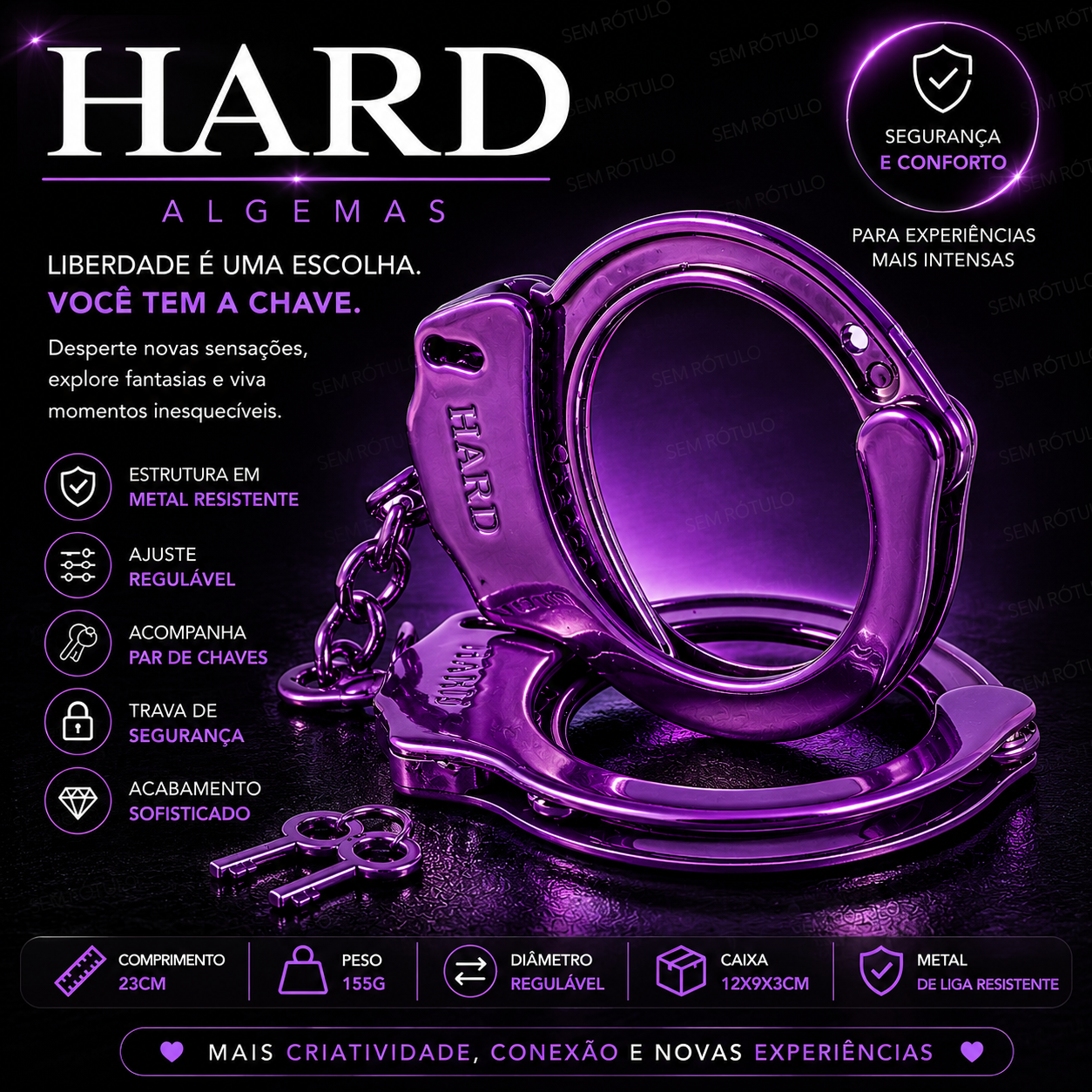Algema em Metal Hard Com Chave - Lilás