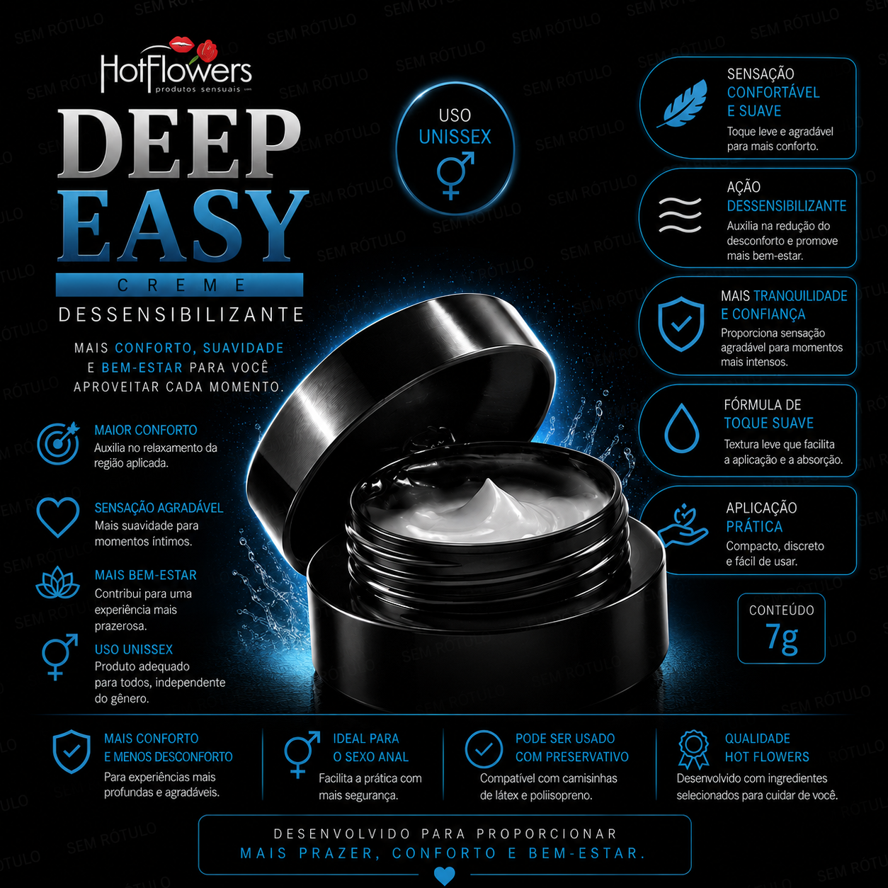 Creme Lubrificante Dessensibilizante Deep Easy  7g - Hot Flowers