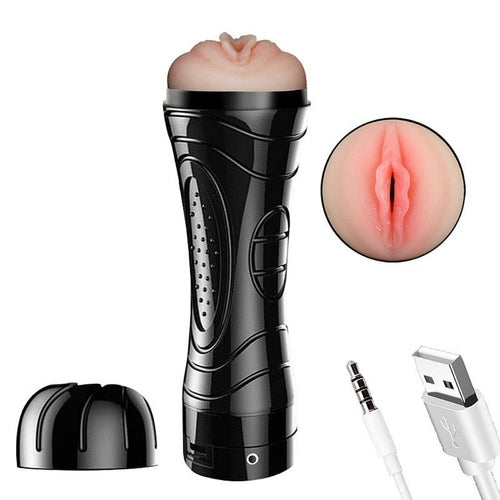 Masturbador Recarregável Masculino Vagina Com Vibração e Lanterna - 25cm x 7,8cm