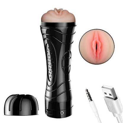 Masturbador Recarregável Masculino Vagina Com Vibração e Lanterna - 25cm x 7,8cm